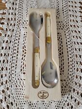 Laguiole France Jean Debost Fork and Spoon Salad Servers Ivory Color Brass NWT picture