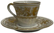 Vintage Lefton Hand Painted -DemiCup and Saucer - Gold Leaves and Vines #271 picture