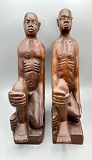Vintage Large Hand Carved African Men Man Sculptures Folk Art Decor Large 14in” picture