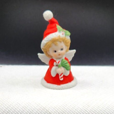 Vtg Lefton Christmas Angel Bell Porcelain Girl Red Dress Hat Candy Cane picture