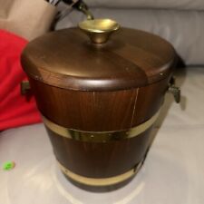 Vintage MCM Vermillion Real Walnut Plastic Lined Ice Bucket with Handles picture
