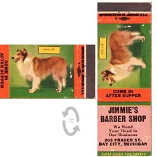 Vintage Matchbook Cover Jimmie's Barber Shop Bay City MI collie dog Superior 50s picture