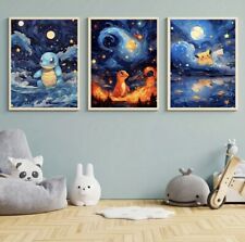 3 Pc Set Pokémon Portraits Starry Nights Canvas Art Anime. 12 x 16 Inches. picture