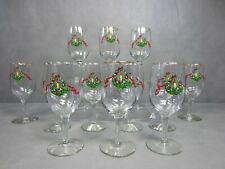 Set of 12 Vintage Christmas Holiday Wreath Stemmed Water Wine Glasses Goblets picture