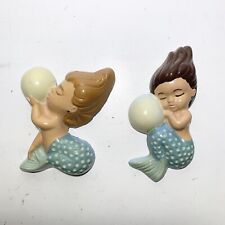 Vintage Mermaid Chalkware Figures Wall Hanging Plaques Pair Lot Of 2 picture