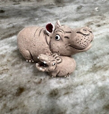 Hippo Mother And Baby Clay Figurine Handmade Peru picture