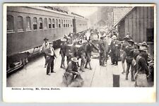 POSTCARD MT GRETNA PA WW1 SOLDIER'S ENCAMPMENT TROOPS ARRIVING RAILROAD STATION picture