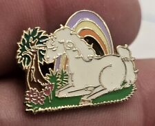 VTG Lapel Pinback Hat Pin Silver Tone Enameled Unicorn Rainbow Pin  picture