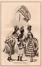 Antique Victorian Art print Fashion Children Lady Girl Hat dress October 1874 picture