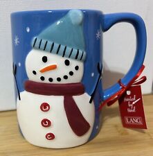 LANG Snowman Christmas Coffee Mug Hand Painted Whimsical 18 oz. NWT  picture
