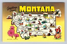 MT- Montana, General Map Landmark Greetings, Antique, Vintage Souvenir Postcard picture