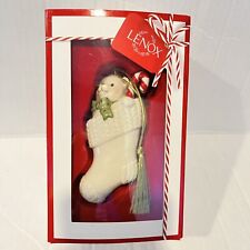Lenox Christmas Tree Peeking Stocking Bear Ornament 4in #885049 MSRP $60 White picture