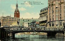 c1910 Postcard; Busy Afternoon on Grand Ave. Bridge, Milwaukee WI picture
