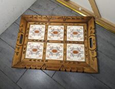 Vintage Mid Century Folk Art Rustic Hand Carved Wood Tray with Tiles Mexico picture