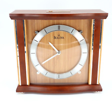 Bulova Empire Bamboo Mantel Clock Quartz 9.5 x 10 Inches Brown Silver picture