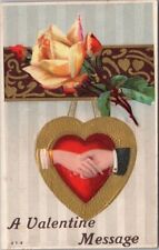 Vintage VALENTINE'S DAY Postcard Man & Woman's Hands / Yellow Rose - Dated 1911 picture