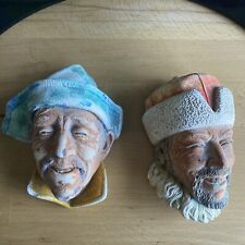 Vintage 1960s Bosson Heads - Himalayan & Sardinian Man - Chalkware Wall Hangings picture