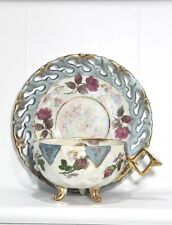 Vintage Ucagco Iridescent Ornate Teacup and Saucer with Open Scrollwork  picture