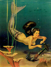Mermaid Undersea Sign Vintage metal coastal decor  topless woman picture