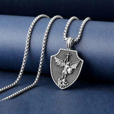 Men Archangel Saint St Michael Medal Shield Pendant Necklace Stainless Steel picture
