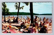 Pocono Mountains PA-Pennsylvania, Promised Land Lake Beach Vintage Postcard picture