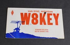 W8KEY 1953 CB Ham Radio Short Wave QSL Card Van Dyke Michigan Art Edward Wilson picture
