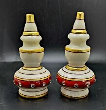Lot of 2 Hindu India Marble Religious Decor Painted Embellishments Gold Red  picture