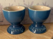 RARE Pair of Le Creuset Footed Egg Cup Holders EUC Stoneware Green picture