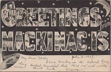 Large Letter Greetings from Mackinac Island c1900s Cheboygan PM Postcard picture