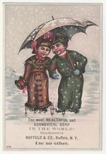 c1880s~Hoffeld & Co Soap~Lovers In Snow~Buffalo New York NY~Victorian Trade Card picture