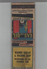 Matchbook Cover - Vintage Gas Station Warner Garage Warner, NH picture
