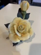 Vintage Porcelain Bisque Yellow Rose On Branch Signed Lovely One Chip On Bud picture