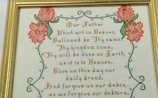 VTG The Lord's Prayer Finished Cross Stitch Gold Frame Under Glass 14 x 18 picture