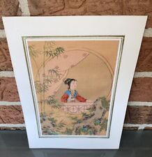 Vintage Chinese Geisha Girl Watercolor Painting On Silk Rare Art Print 1970s picture