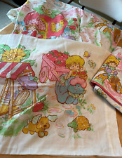 VINTAGE STRAWBERRY SHORTCAKE TWIN SHEET SET FITTED FLAT & PILLOWCASE picture
