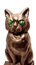 Cast Iron Black Cat Green Eyed Doorstop Antique Lrg Heavy 12 lbs trapezoid base picture