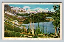 Laramie WY-Wyoming Scenic View Lake Marie Snowy Mountain Range Vintage Postcard picture