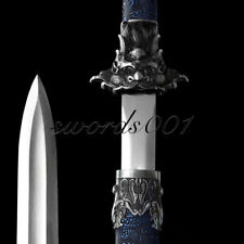 Blue Chinese Kong Fu Sword Han Dynasty Jian Carbon Steel Blade Dragon Fittings picture
