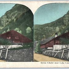 c1900s Lake Lucerne, Switzerland Swiss Chalet House Stereoview Hand Colored V36 picture