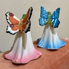 Vintage Butterfly Trumpet Flower hand painted porcelain ceramic bells 4” Tall picture