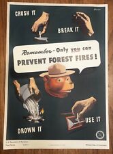 Vintage Original 1947 Smokey Bear Paper Poster 