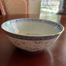 Vtg Jingdezhen Chinese Porcelain Oriental Blue rice grain pattern Bowl 8”x3 3/8” picture