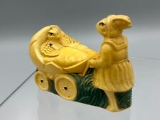 Antique VISCOLOID Celluloid EASTER BUNNY Rabbit with CHICK in EGG Carriage PRAM picture