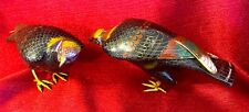 PAIR DECORATIVE CLOISSONE-PATTERN CERAMIC BIRDS METAL LEGS picture