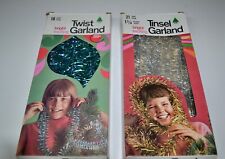 2 Boxes VINTAGE Christmas Twist Tinsel Garland 1968 Blue Silver Made in USA picture