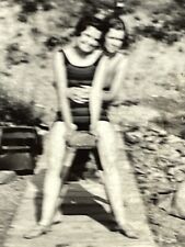 XH Photograph BLURRY BLURRED Two Pretty Women Bathing Suits Embrace 1940's  picture