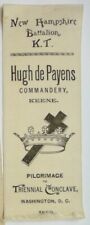 1889 antique MASONIC RIBBON~HUGH DE PAYENS COMMANDERY KEEN triennial conclave picture