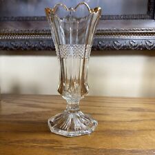 Vintage Depression Era Footed Vase Clear Gold Trim. picture