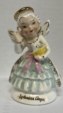 Vintage September Angel Figurine Holding Yellow Nest With Two Birds Japan picture