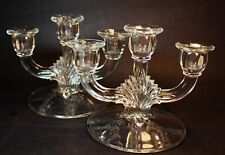 2 Vintage Fostoria Crystal Candelabra 3 Candle Etched Baroque Flame Rare 1930’s picture